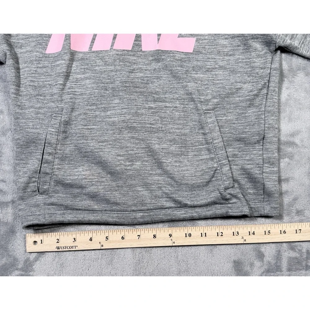 Nike Dri-Fit Hoodie Womens Medium Gray Pink Spellout Loose Fit Cropped Pullover